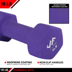 Jfit Dumbbell Set W/Durable Rack, Double Neoprene Coated Workout Weights, Solid Design Rack, 18 Lb Set