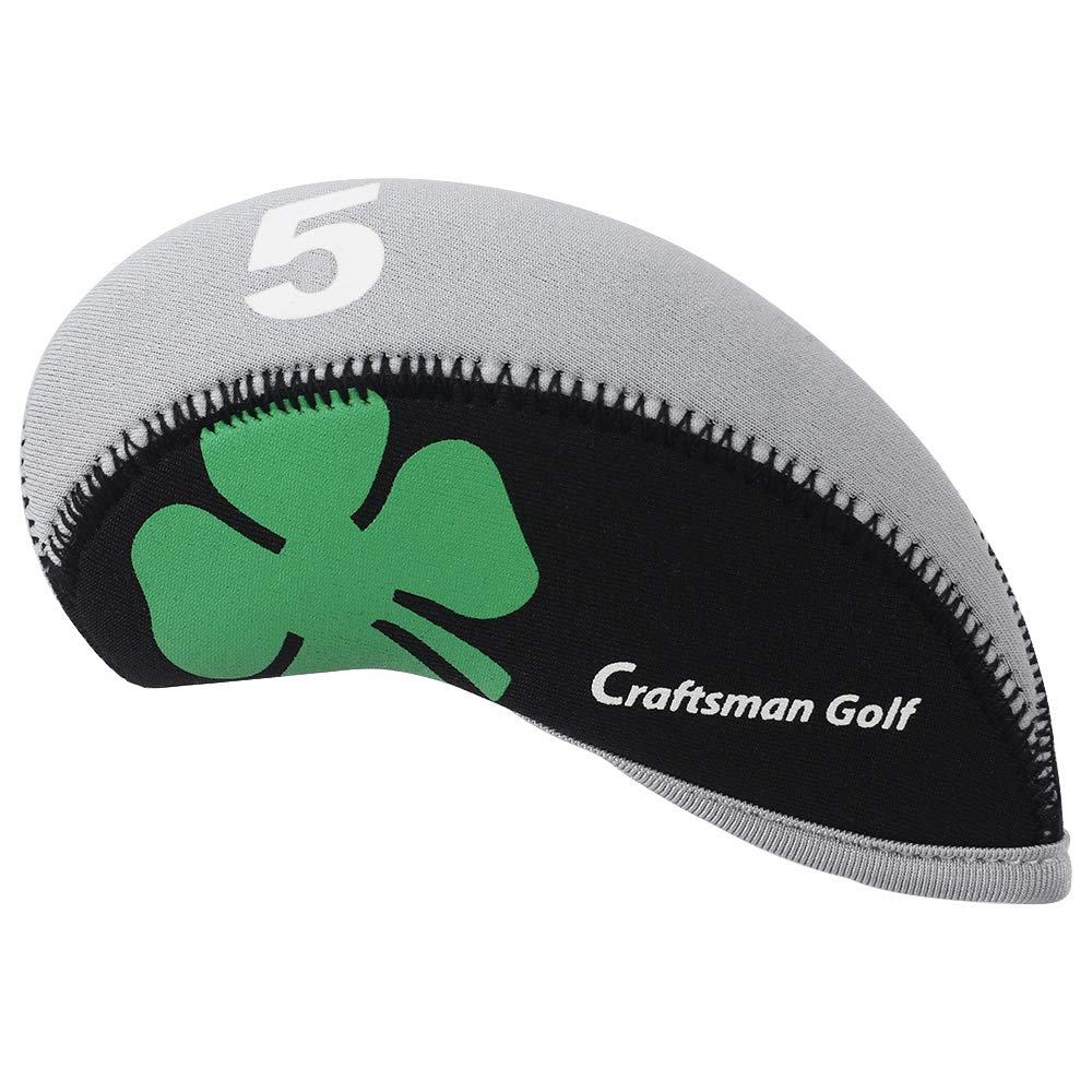 Craftsman Golf Black & Gray 11Pcs/Set (3,4,5,6,7,8,9,P,A,S,L Clover Neoprene Iron Headcover Set Covers Protector Case