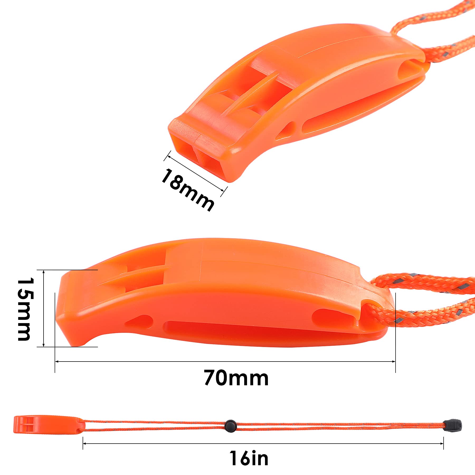 Julbear 6Pcs Emergency Whistles With Adjustable Reflective Lanyard Plastic Safety Survival Whistle Marine Boat Whistle For Boati