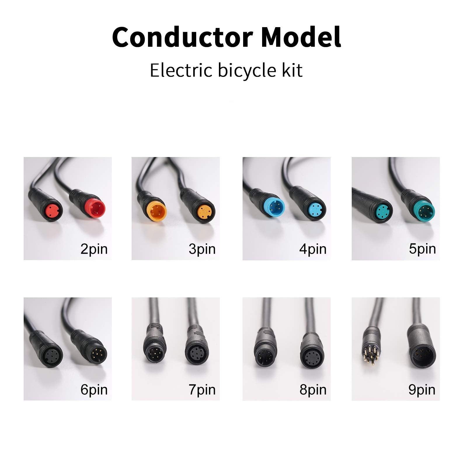Baluoqi Extension Cable 2Pin/3Pin/4Pin/5Pin/6Pin/7Pin/8Pin/9Pin Waterproof Plug Works For Electric Bicycle Light/Throttle/Ebrake