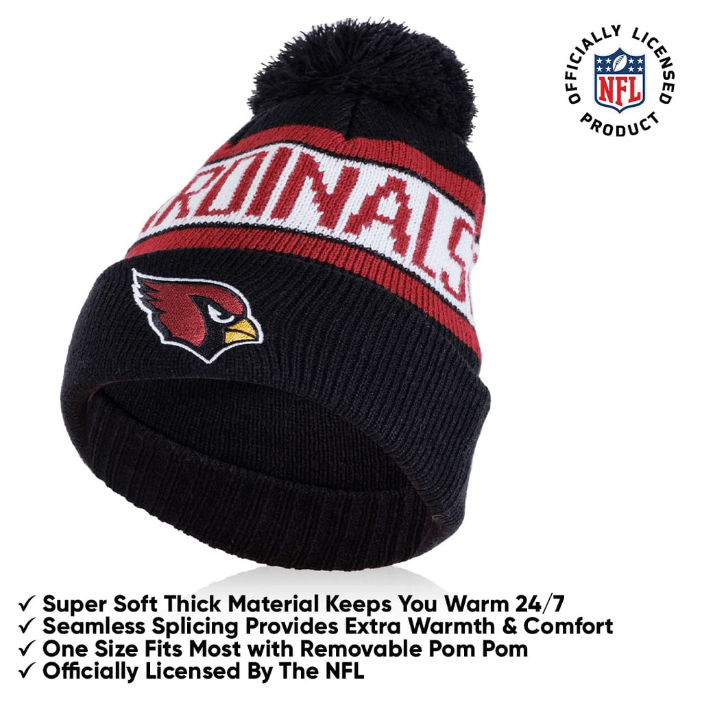 Ultra Game Nfl Mens Womens Super Soft Winter Beanie Knit Hat With Extra Warm Touch Screen Gloves, Arizona Cardinals, Team Color