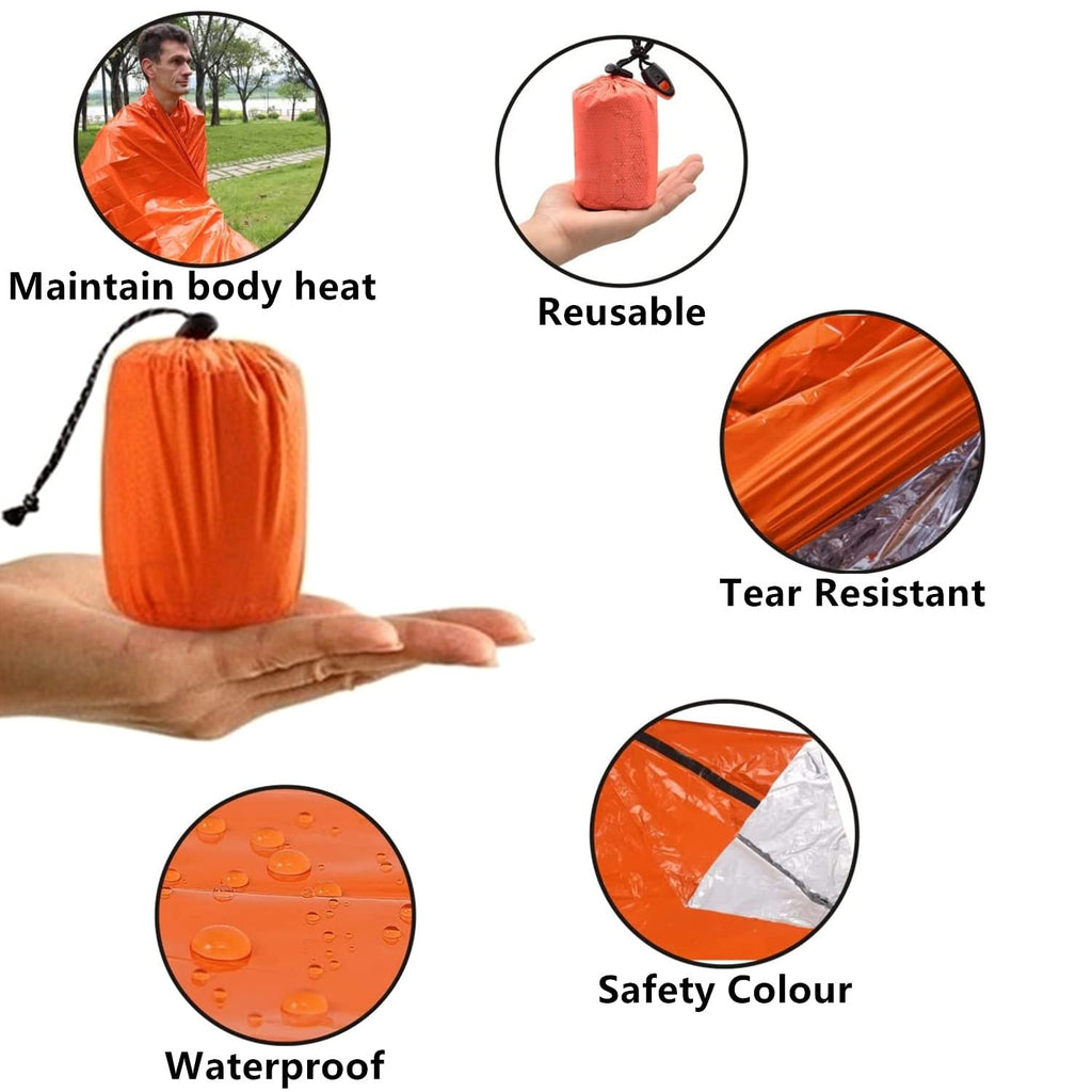 Goldhik 2 Pack Emergency Sleeping Bag, Mylar Emergency Blanket, Waterproof Lightweight Survival Shelter Blanket, Portable Surviv