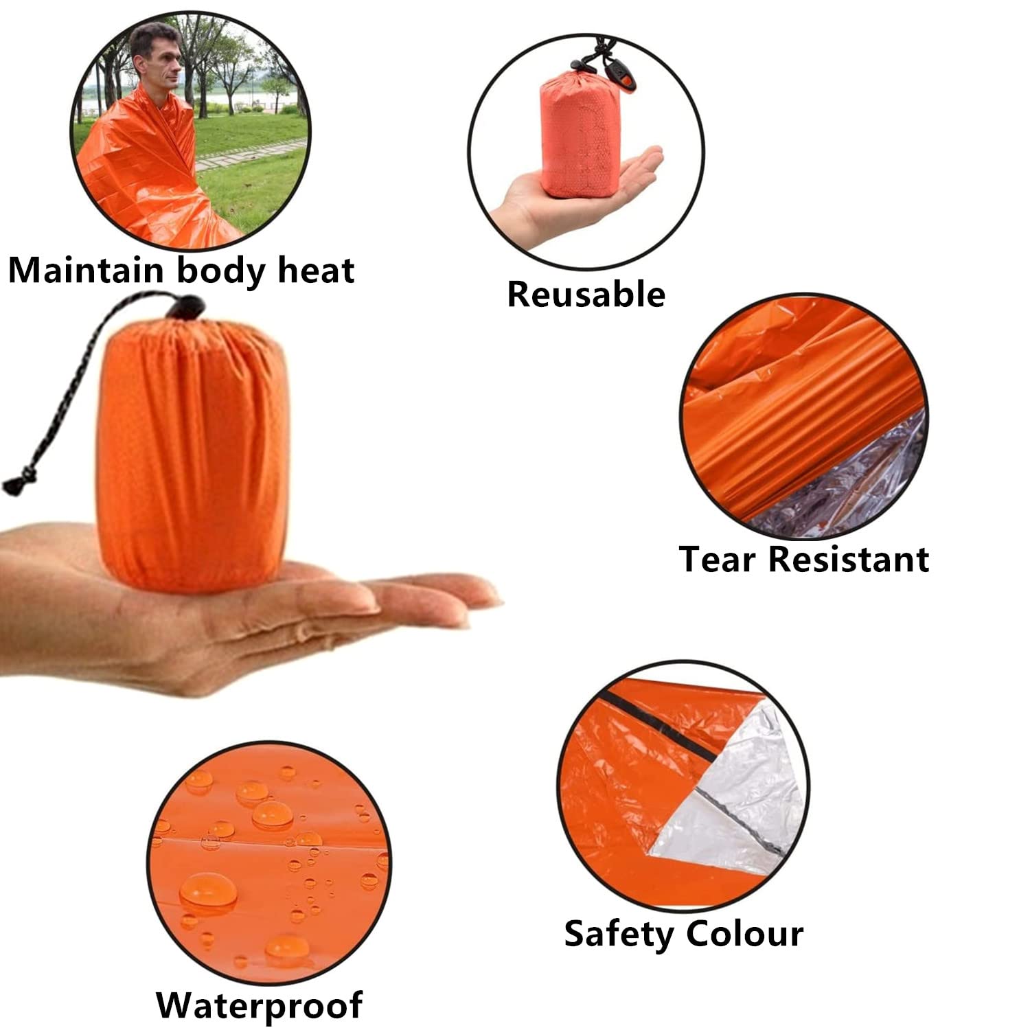 Goldhik 2 Pack Emergency Sleeping Bag, Mylar Emergency Blanket, Waterproof Lightweight Survival Shelter Blanket, Portable Surviv