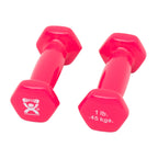 Cando Vinyl Coated Dumbbells Pair Pink 1 Lb 2Pc Handheld Weights For Muscle Training And Workouts, Color Coded Anti-Roll Home Gy