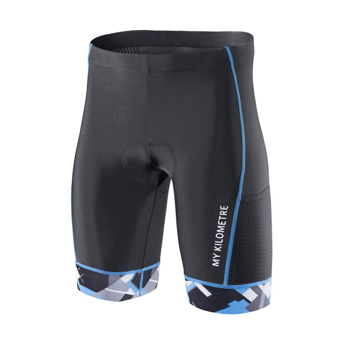 MY KILOMETRE Mens Triathlon Shorts with Adjustable Drawstring Easy Reach Leg Pockets Chamois for Long-Distance Tri Race (Black-B