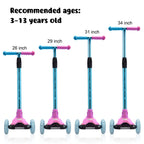 3 Wheel Scooter for Kids, Kids Scooter with Light Up Wheels, Sturdy Deck Design, and 4 Height Adjustable Suitable for Kid Ages 3
