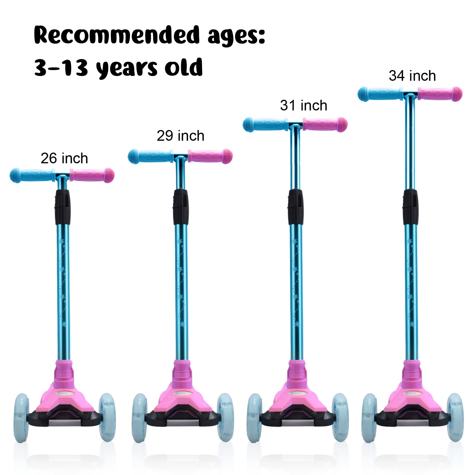 3 Wheel Scooter for Kids, Kids Scooter with Light Up Wheels, Sturdy Deck Design, and 4 Height Adjustable Suitable for Kid Ages 3