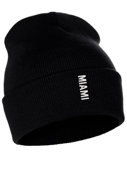 Daxton Vertical Usa Cities Cuffed Beanie Winter Knit Hat Skully Cap, Miami Black White
