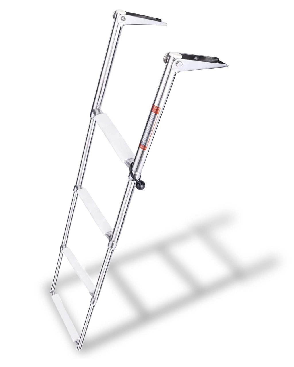 Young Marine 4 Steps Stainless Steel Drop Down Telescopic And Folding Boat Ladder With White Plastic Footboard,Over Platform Mou