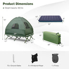 Dortala 2-Person Tent Cot, Foldable Camping Tent W/Air Mattress & Sleeping Bag, Elevated Camping Tent W/Waterproof & Uv-Resistan