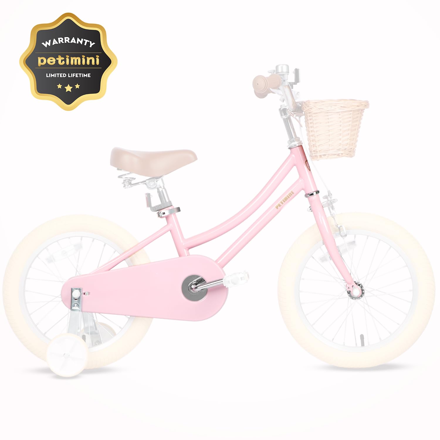 Petimini 18 Inch Little Kids Bike for Age 5 6 7 8 Years Old Girls Retro Vintage Style Bicycles with Basket Training Wheels and B