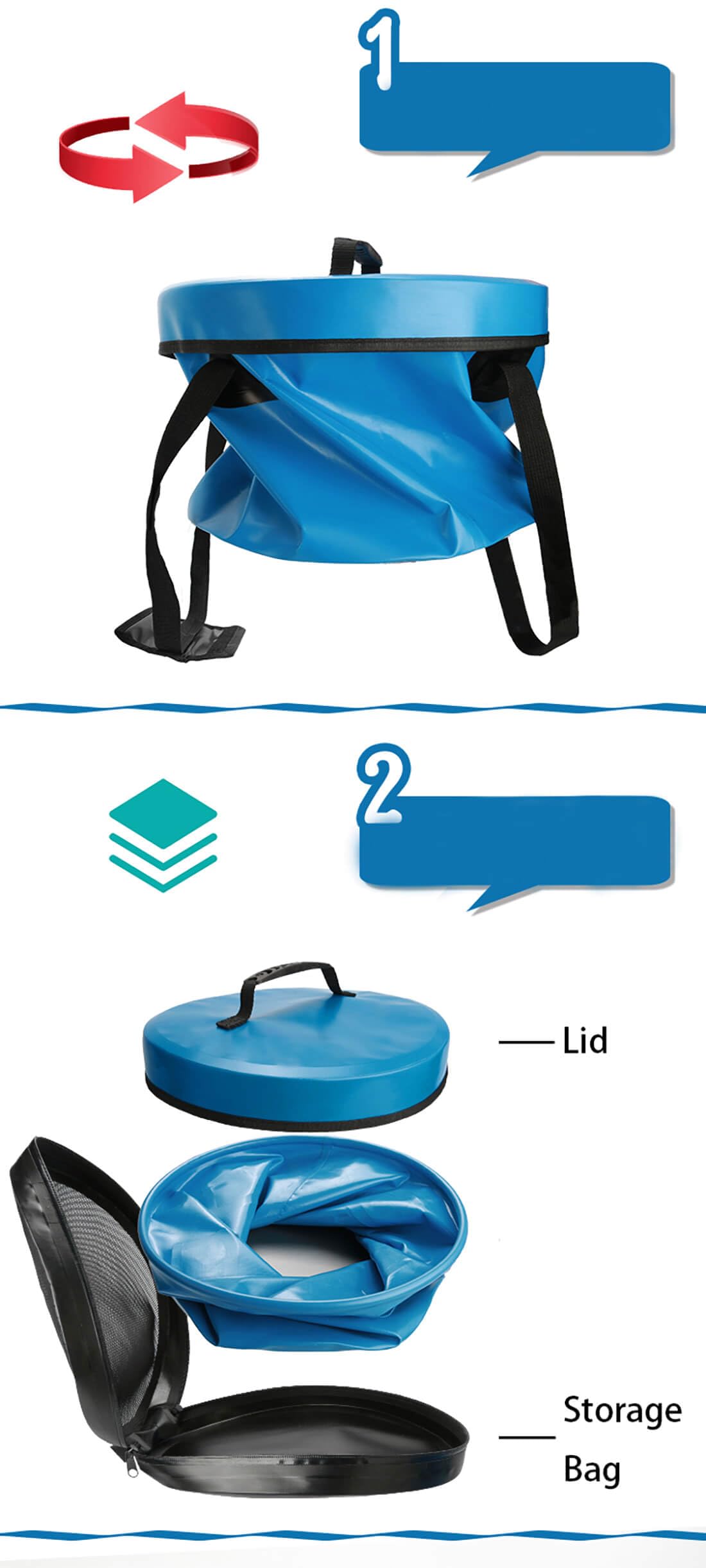 Banchelle Collapsible Camping Bucket With Lid 5 Gallon For Traveling Fishing Gardening (Blue, 20L)