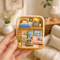 ROYAL FOUNTAIN 3D Miniature Cozy Loft Apartment Showpiece  Decorative Resin TwoStory Room Scene with Sofa, Loft Bed & Kitchen