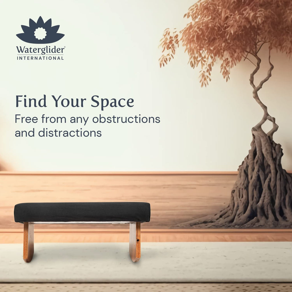 Waterglider International Meditation Bench (Zen Black), Seiza, Sustainable Acacia Wood With Curved Bottom Edges For The Perfect