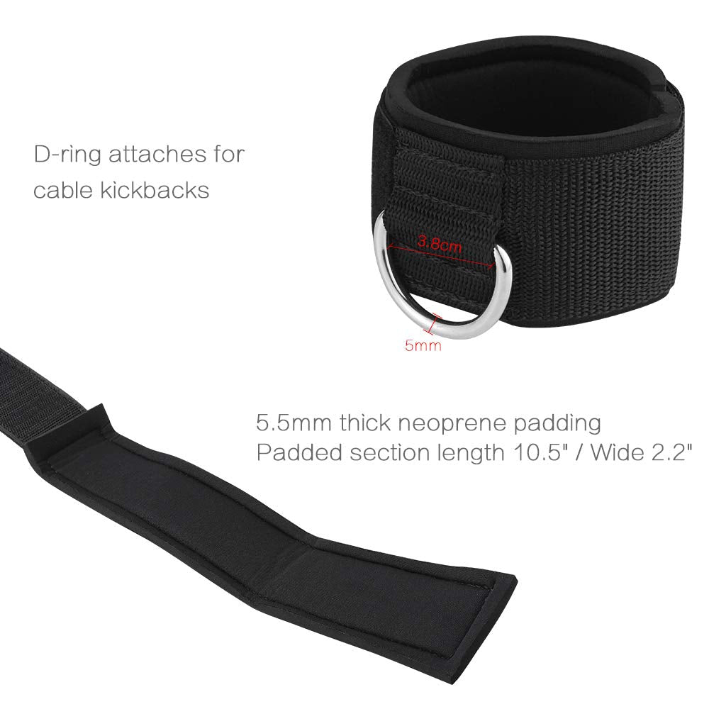 Vishusju Ankle Wrist Cuffs Neoprene Padded Straps D-Ring Glute Kickback For Cable Machines Legs Exercise Adjustable Fitness (D R