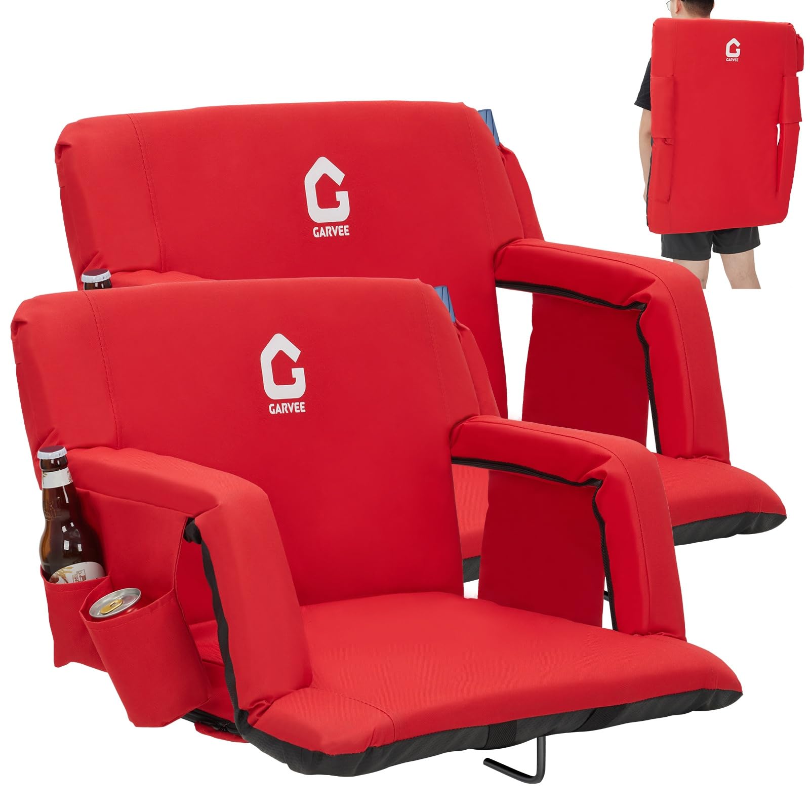Garvee Stadium Seats with Back Support and Padded Cushion - Extra Wide 24.5 Bleacher Chair with Anti-Slip Mat - Reclining Stadiu