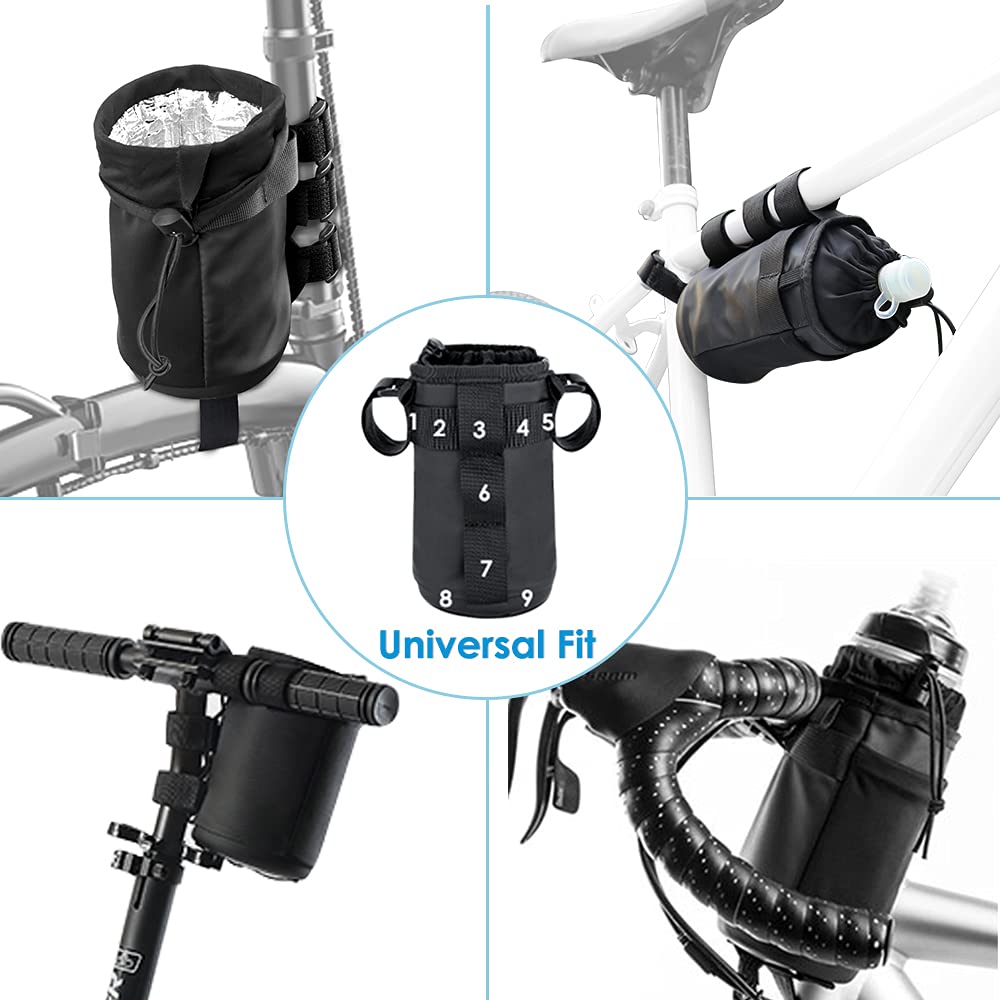 Wotow Bike Water Bottle Holder Bag, Bicycle Insulated Drink Cup Holder, Handlebar Frame Strap-On No Screws Water Bottle Cage, Cy