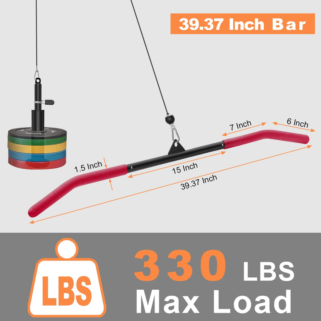 Sertt 39.37 Inch Lat Pull Down Bar Attachment For Pulley Cable Machine, Curl Tricep Press Down Bar With Rubber Handle, Lat Pulld