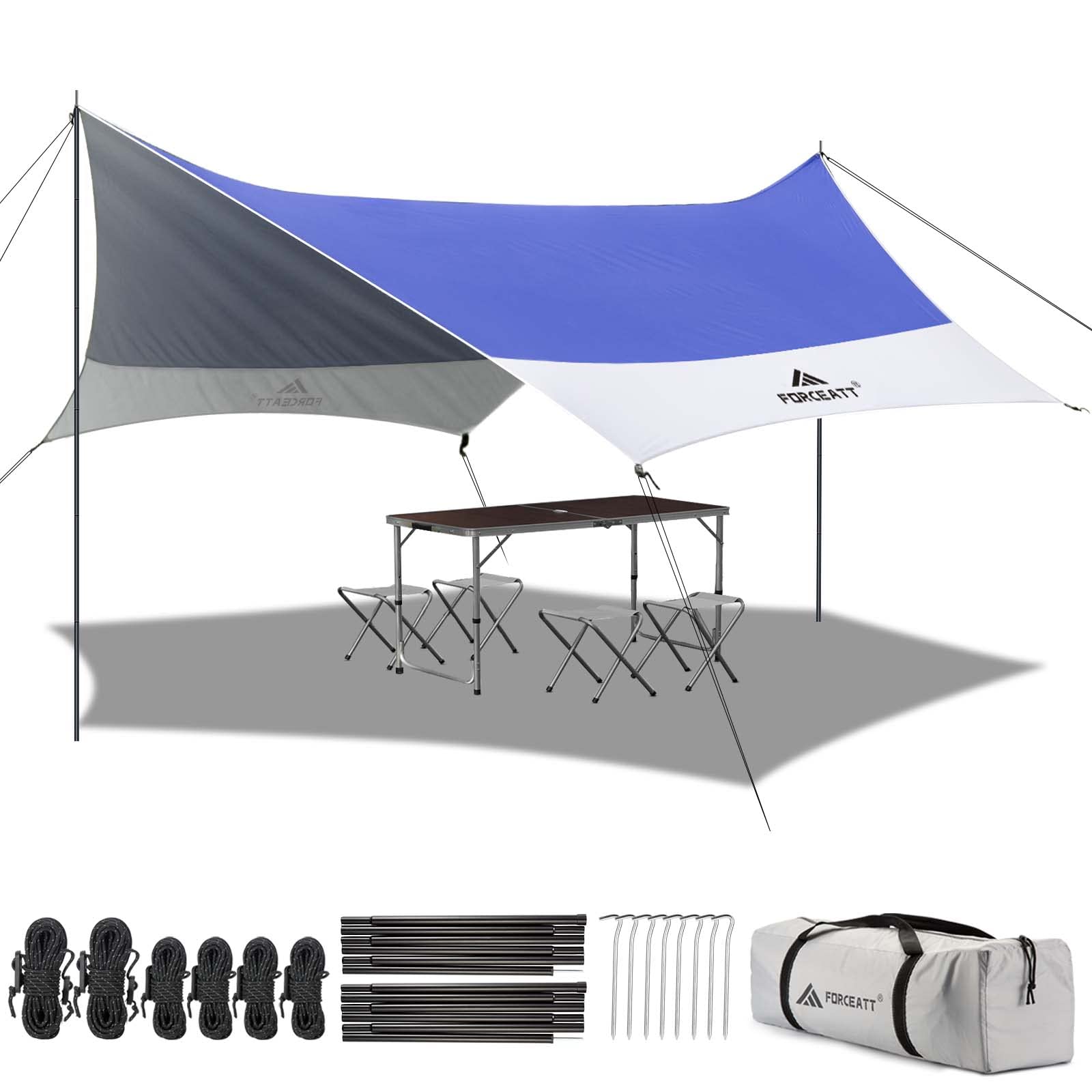 Forceatt 12X14Ft Waterproof Anti-Uv Camping Tarp With 2 Poles (Upf50+), Lightweight Sun Shelter For Car, Tent, Hammock In Hiking