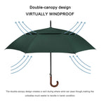 G4Free Wooden J Handle Classic Golf Umbrella Windproof Auto Open 52 Inch Large Oversized Double Canopy Vented Rainproof Cane Sti