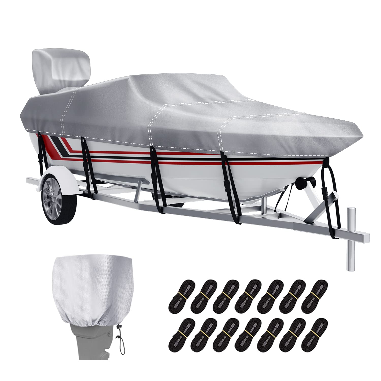 Vinpatio Boat Cover With Motor Cover, 20-22 Ft Heavy Duty 100% Waterproof Boat Covers Marine Grade Bass Boat Cover Fits V-Hull R