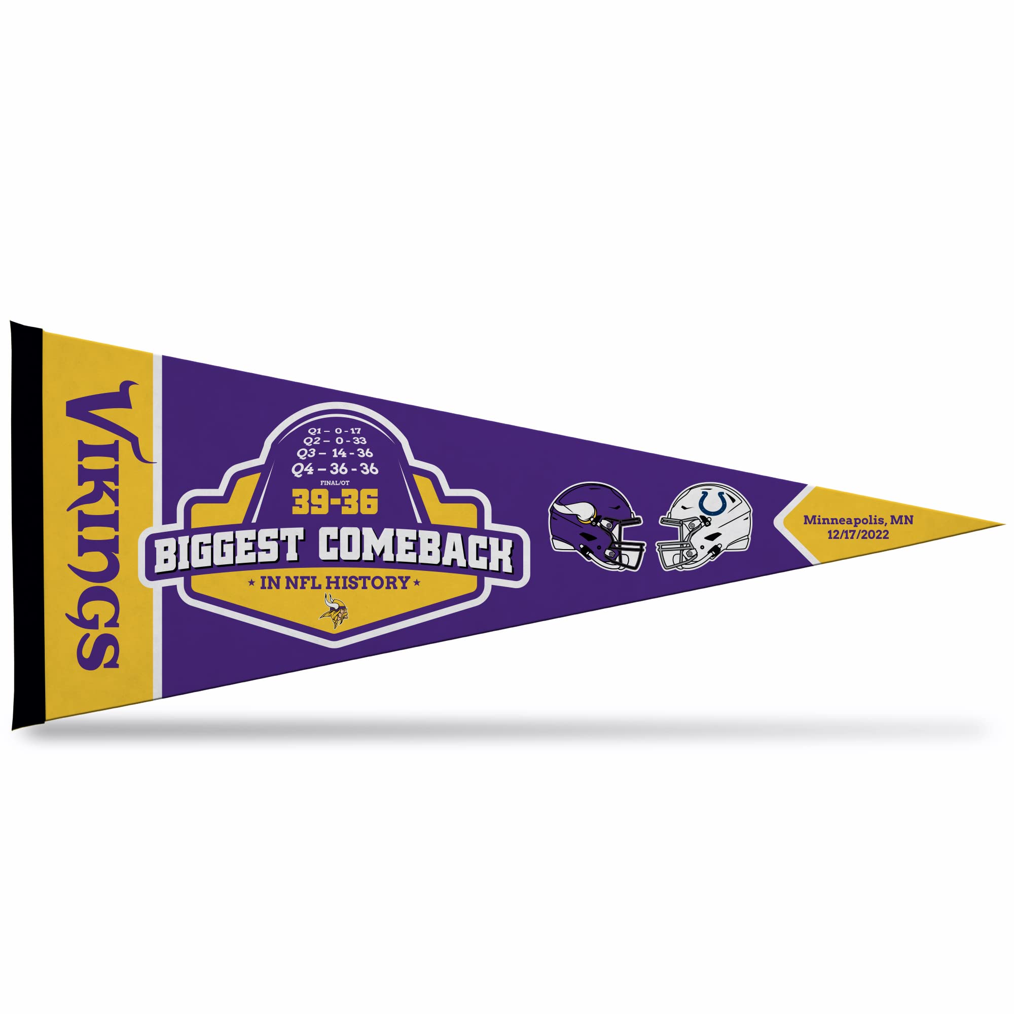 Rico Industries Nfl Football Minnesota Vikings Biggest Comeback Ever 12'' X 30'' Felt Wall D  Cor Pennant - Great For Home/Bed R