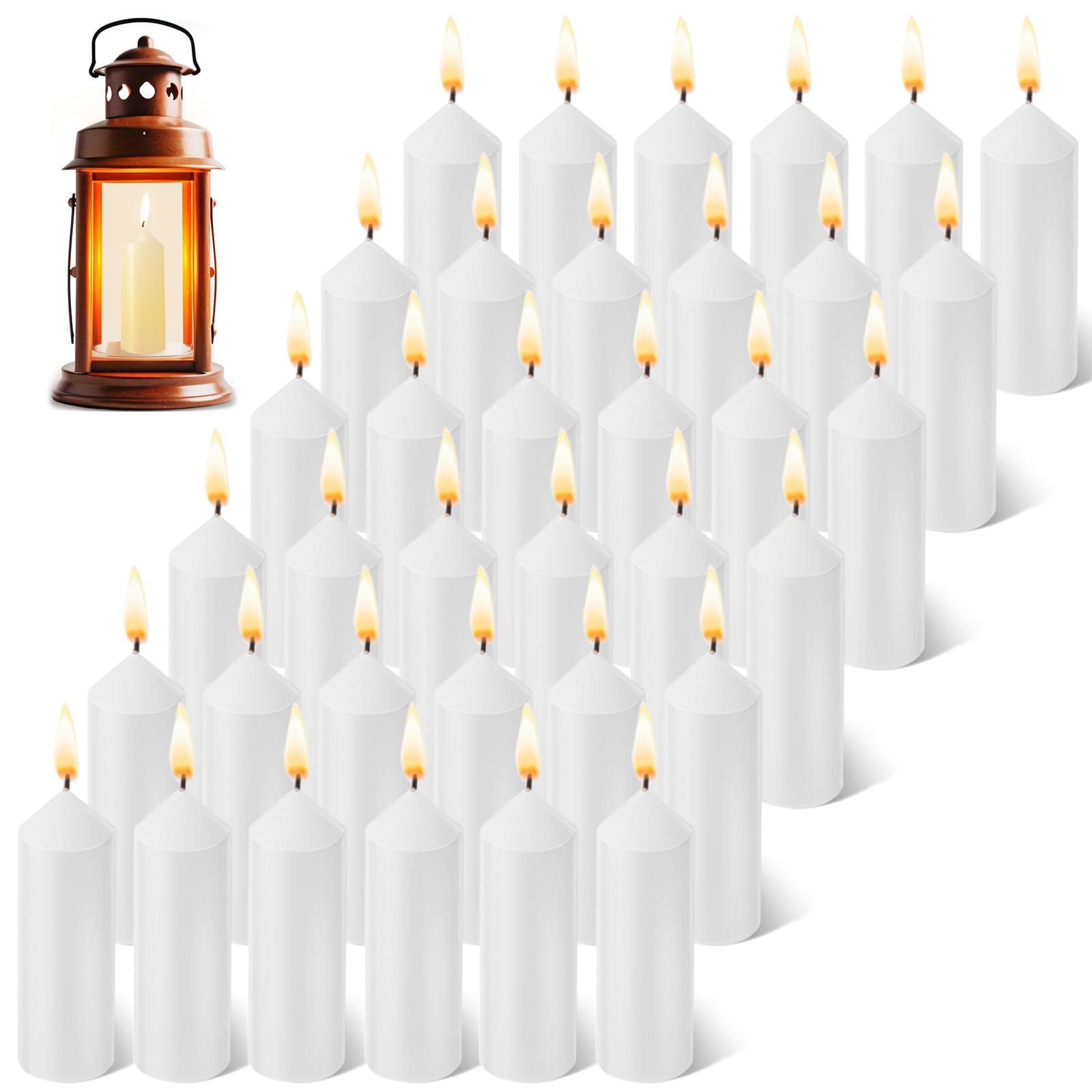 Threlaco 36 Pack 9 H+ Emergency Candles Bulk Long Burning Survival (15h+ Inside Candle Lantern), 3.5 Inch White Pillar Candles B