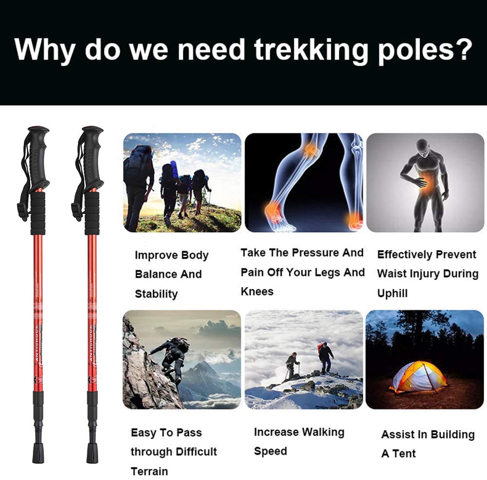 Aihoye Hiking Trekking Poles, 2 Pack Collapsible,Lightweight, Anti Shock, Hiking Or Walking Sticks,Adjustable Hiking Pole For Me