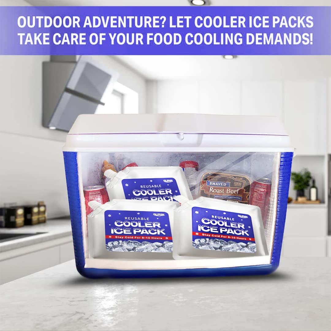 Gurin Reusable Ice Packs For Lunch Box, Bag, Or Backpack Coolers - Cold Up To 8-12 Hours Long Lasting For Camping Picnic, Outdoo