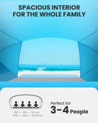 Outdoormaster Beach Tent For 3-4 Person - Easy Setup And Portable Beach Shade Sun Shelter Canopy With Upf 50+ Uv Protection Remo