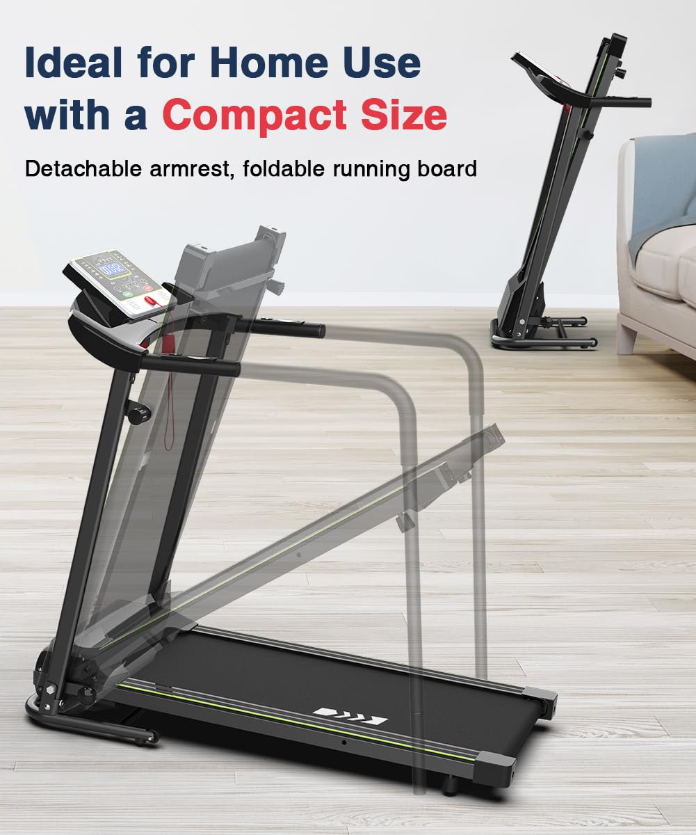 Redliro Walking Treadmill With Long Handrail For Balance, Recovery Fitness Exercise Machine Foldable For Home Use With Holder Fo