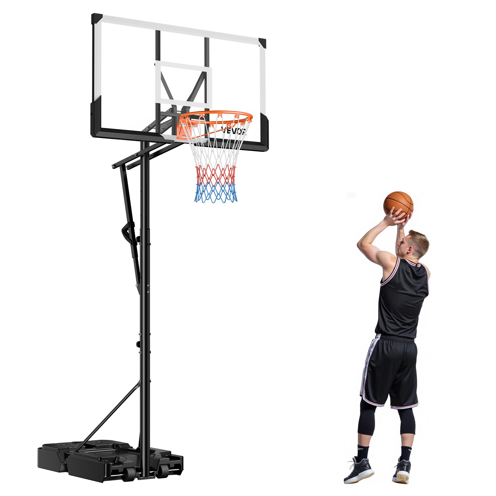 VEVOR Basketball Hoop, 5.25-10 ft Height Adjustable Basketball Portable Hoop & Goal, Portable Basketballs Hoop, 44 inch PC Backb