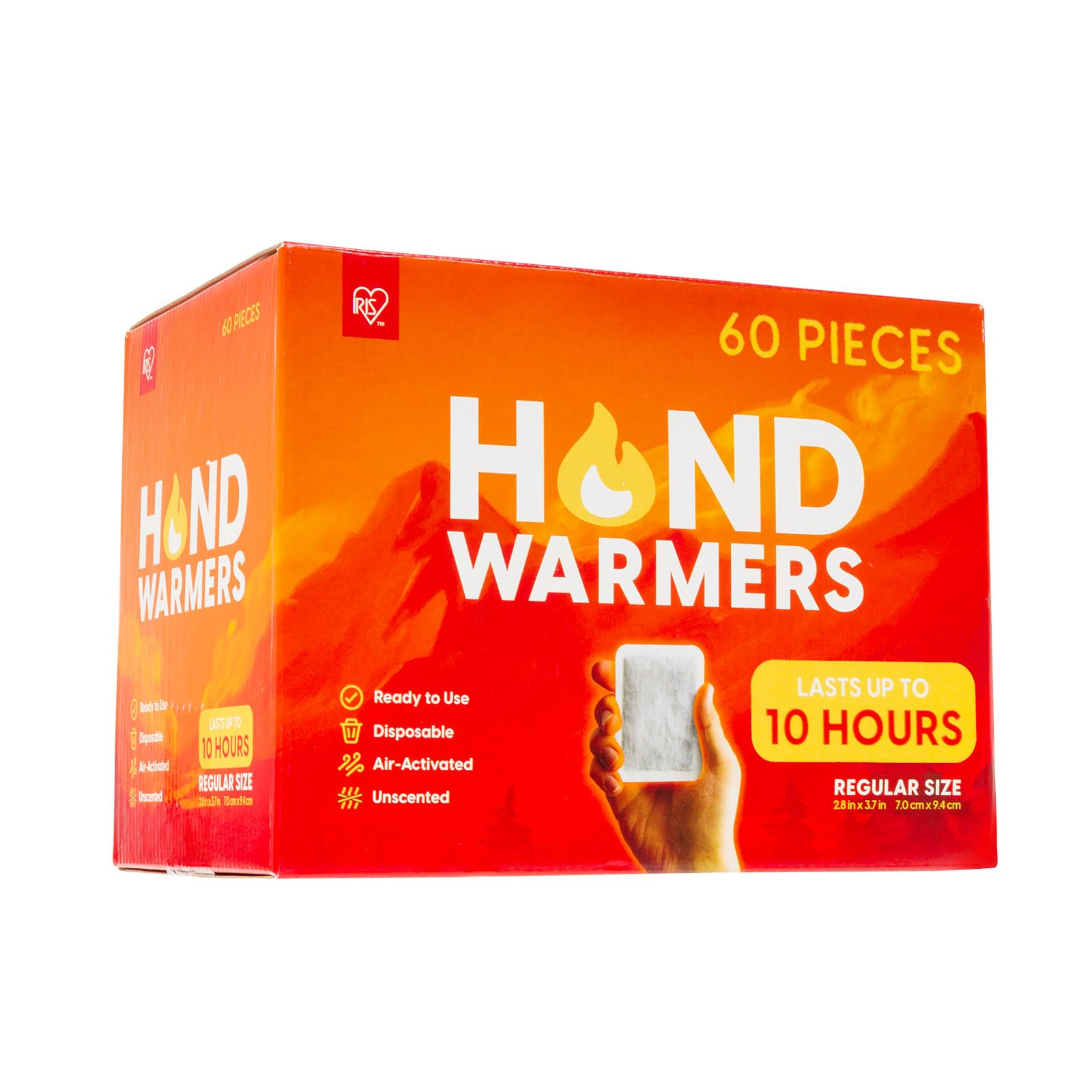 IRIS USA Hand Warmers, Regular - 60 Individual Warmers, Up to 10 Hours Long-Lasting for Warm Hot Hands Body, TSA-Approved, Pocke