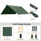Free Soldier Camping Tarp Waterproof Portable Multifunctional Outdoor Traveling Awning Backpacking Shelter Rain Tarp (Lake Green