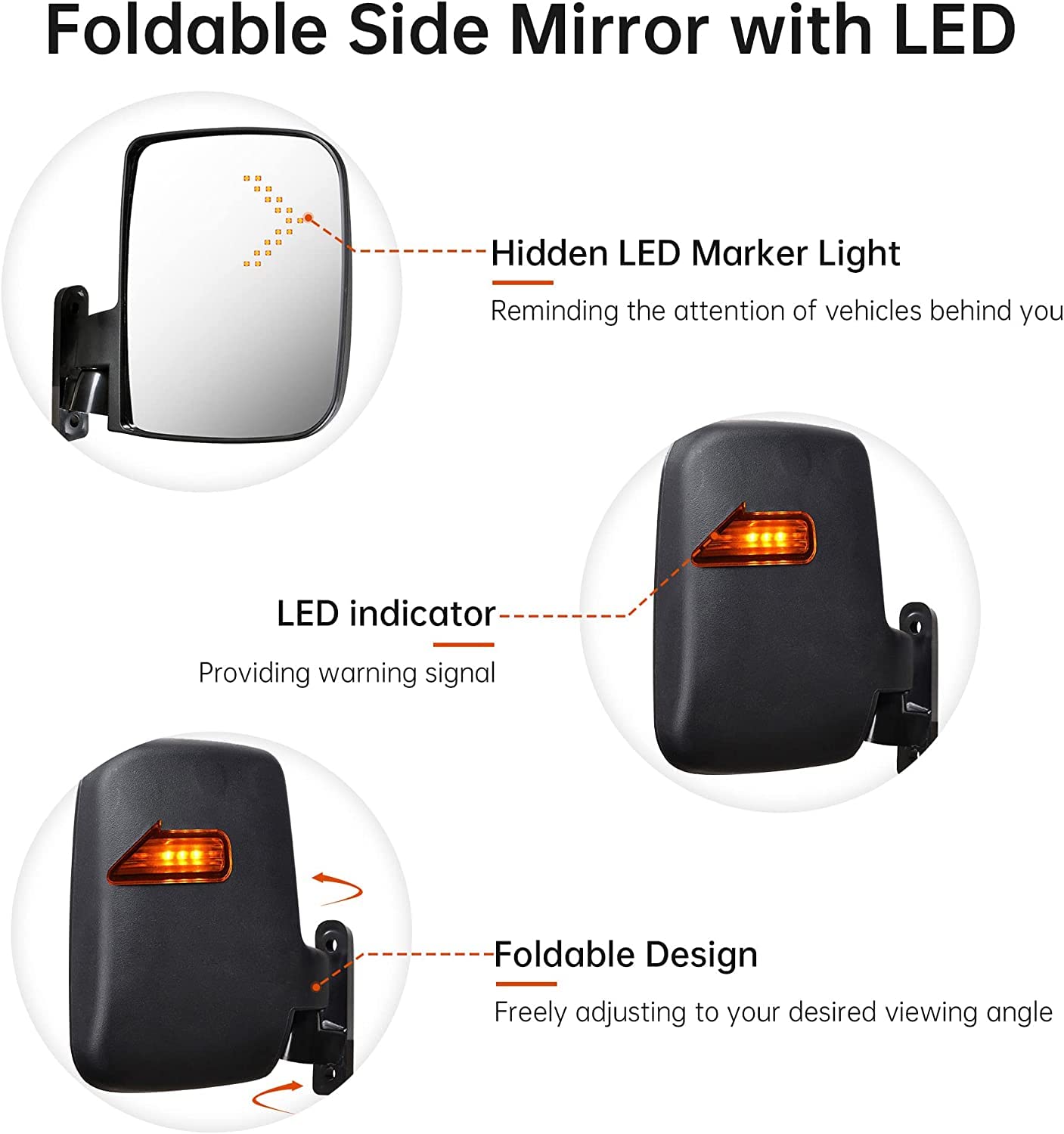 Shuran Golf Cart Mirror Universal Golf Cart Side Mirrors With Turn Signal Light Rear View Mirrors For Club Car Ezgo Yamaha