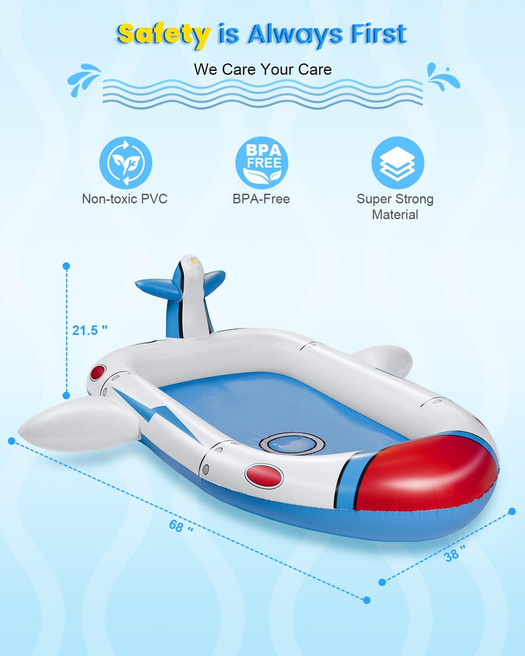 Kiddie Pool For Toddlers, Splash Pad For Kids Ages 4-8, 68'' Inflatable 3-In-1 Swimming Pool, Backyard And Outside Sprinkler Pla