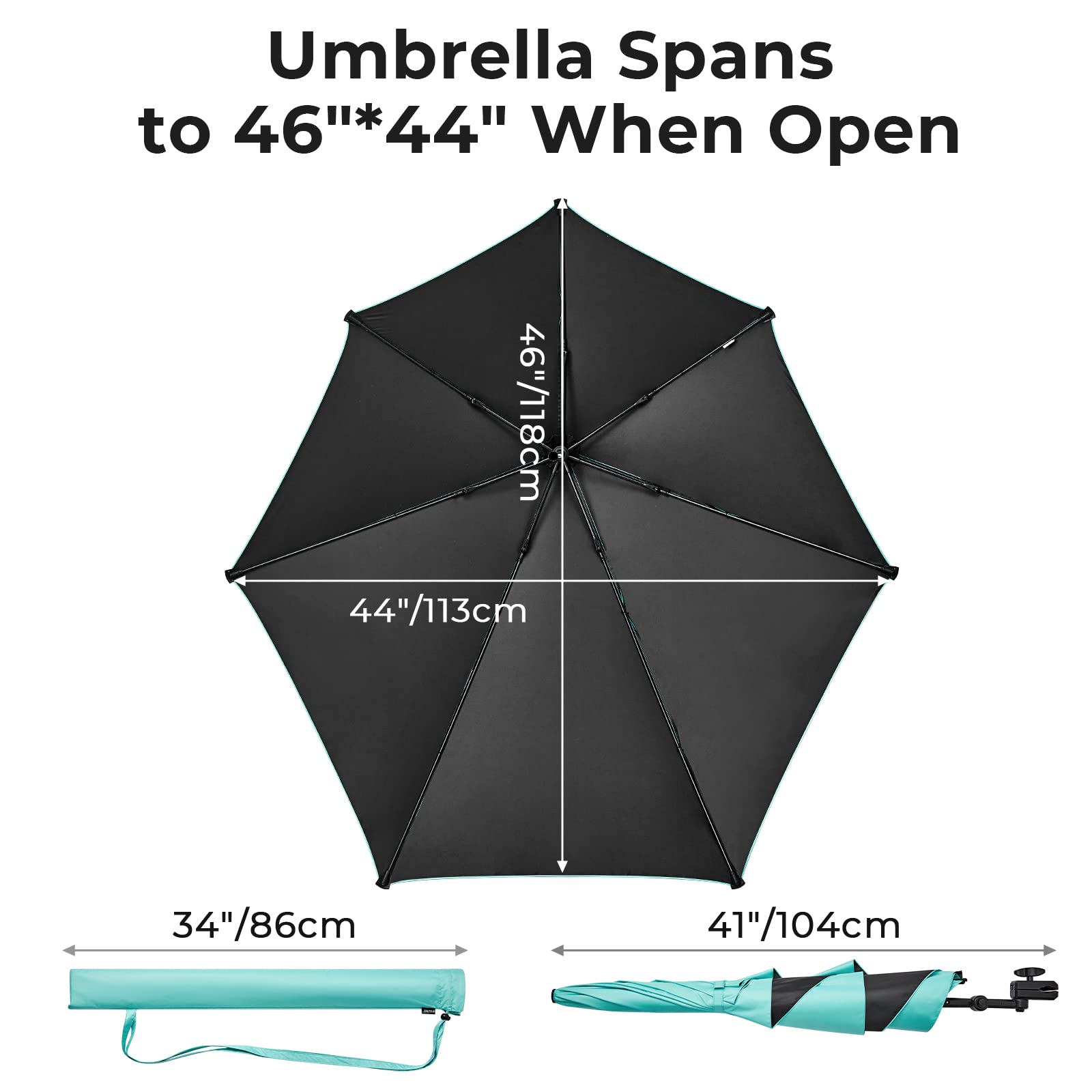G4Free Adjustable Beach Umbrella Xl With Universal Clamp Shaft For Chair, Golf Cart, Stroller, Bleacher, Patio (Lake Blue)