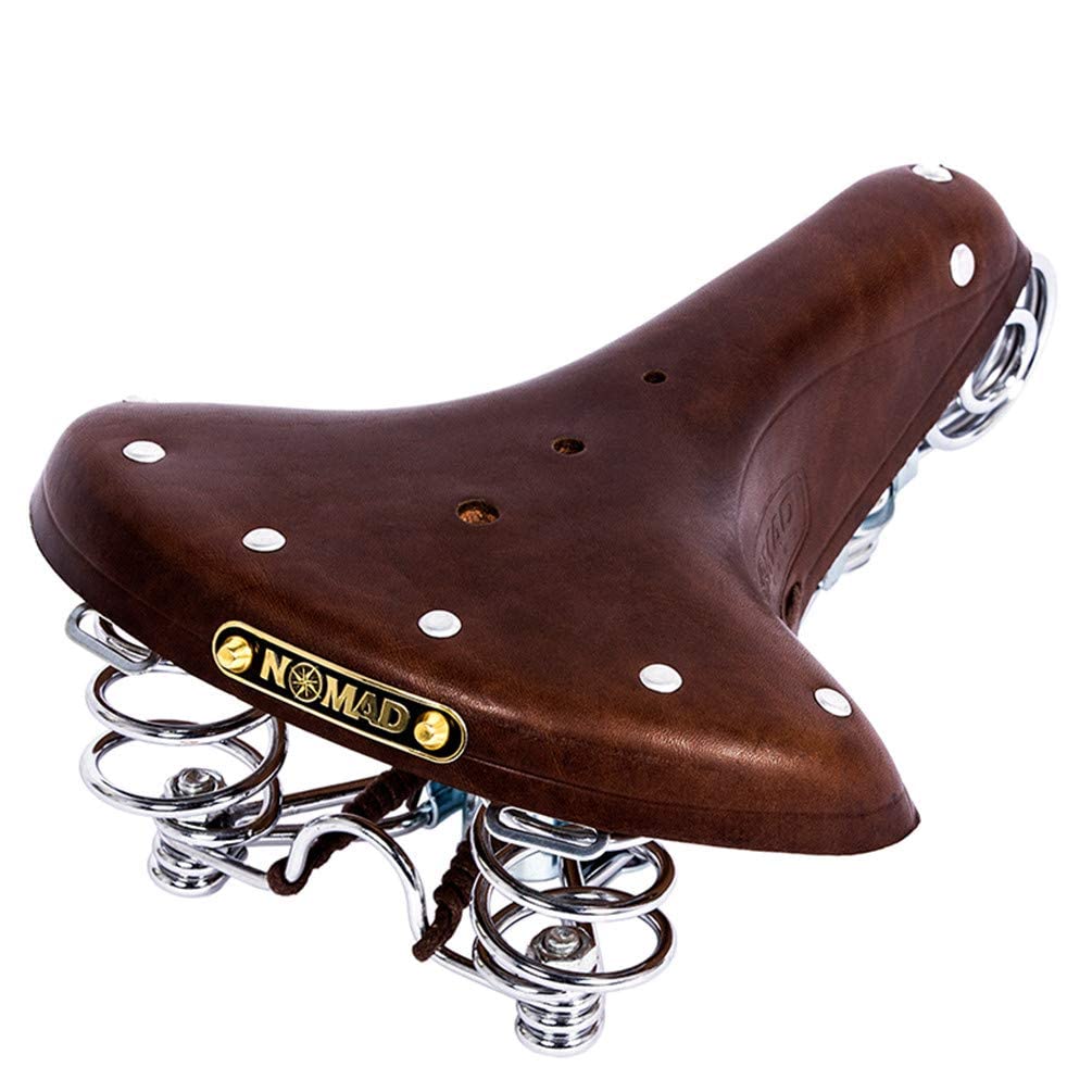 UNISTRENGH Vintage Classic Bicycle Saddle Leather Saddle Coil Spring Rivets Bike Seat, Brown