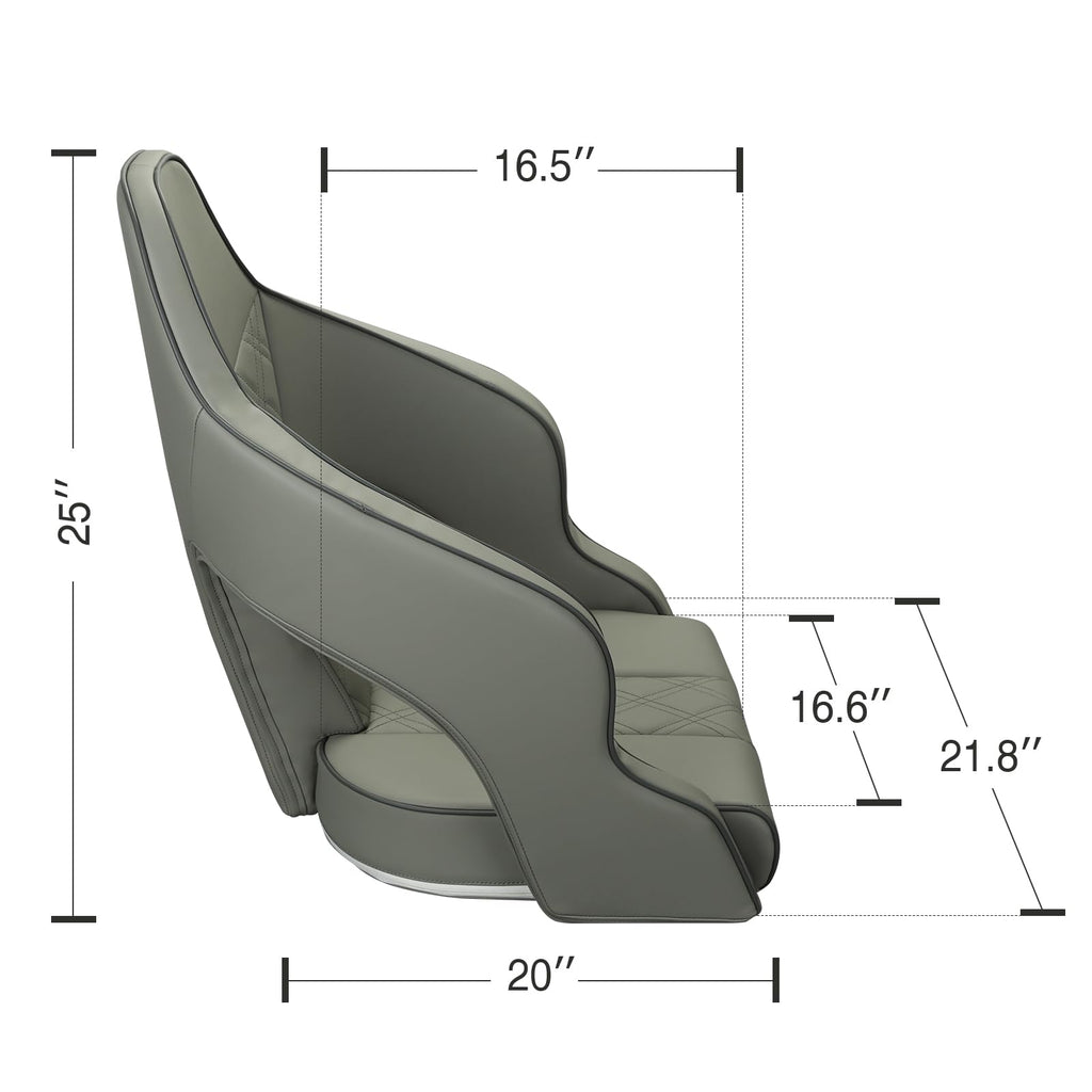 ERGOSEAT Deluxe Pro High Back Boat Seat Pontoon Captains Bucket Seat Boat Seat with Armrests (Light Gray/Light Gray/Charcoal)