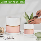 Ekirlin 6 Inch Plant Pot - Ceramic Flower Planters Indoor - Modern Succulents Containers With Drain Hole Saucer, Decorate Home,