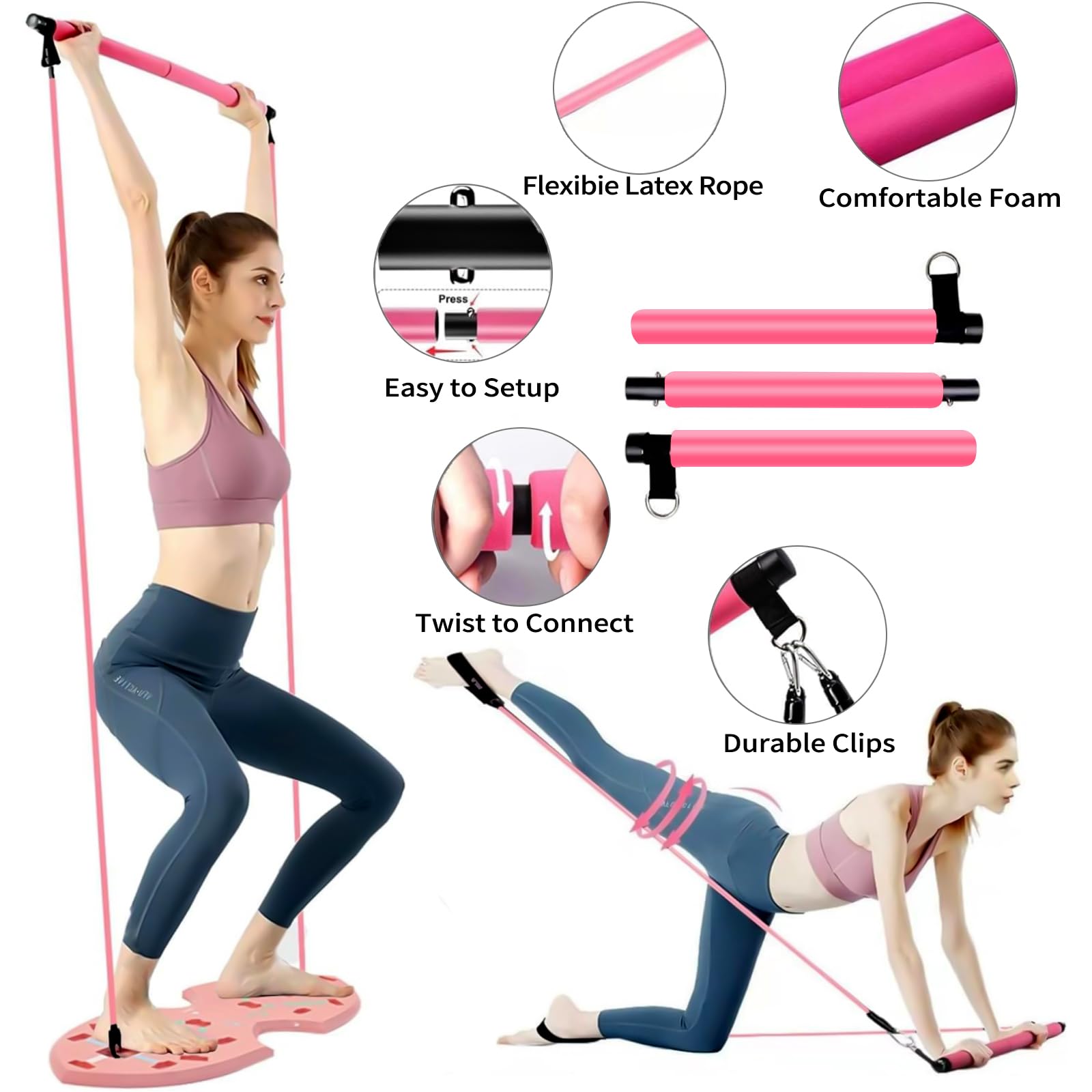Lalahigh Home Workout Equipment For Women, Multifunction Push Up Board, Portable Home Gym System With Resistance Bands,Ab Roller