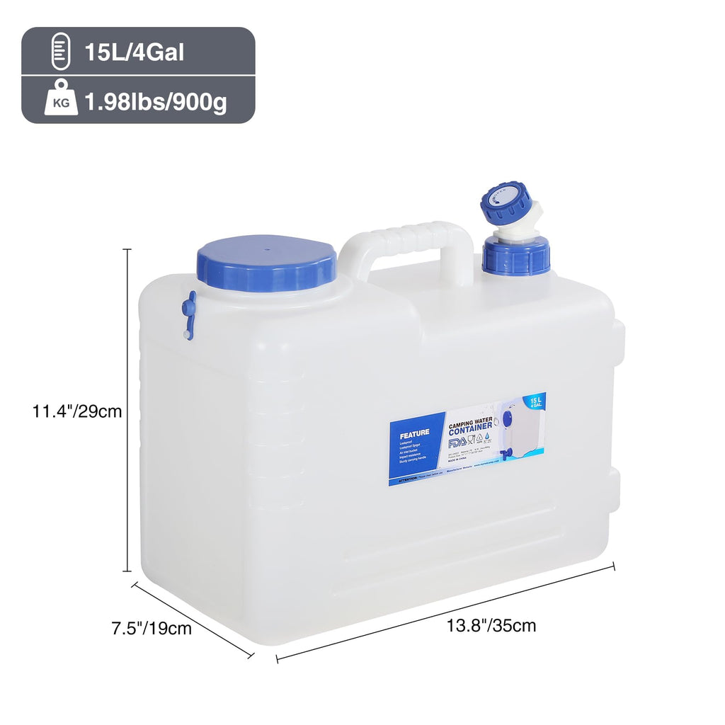 Redswing 2 Pack 4 Gallon/15L Portable Water Container With Spigot, Water Storage Carrier For Camping Outdoor Hiking, Bpa Free