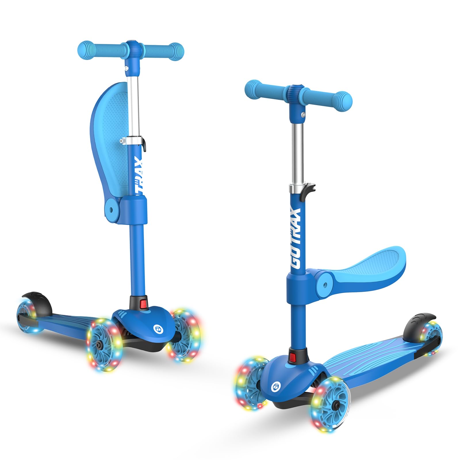 Gotrax KS3 Kids Kick Scooter, LED Lighted Wheels, Adjustable Height Handlebars and Removable Seat, Lean-to-Steer & Widen Anti-Sl