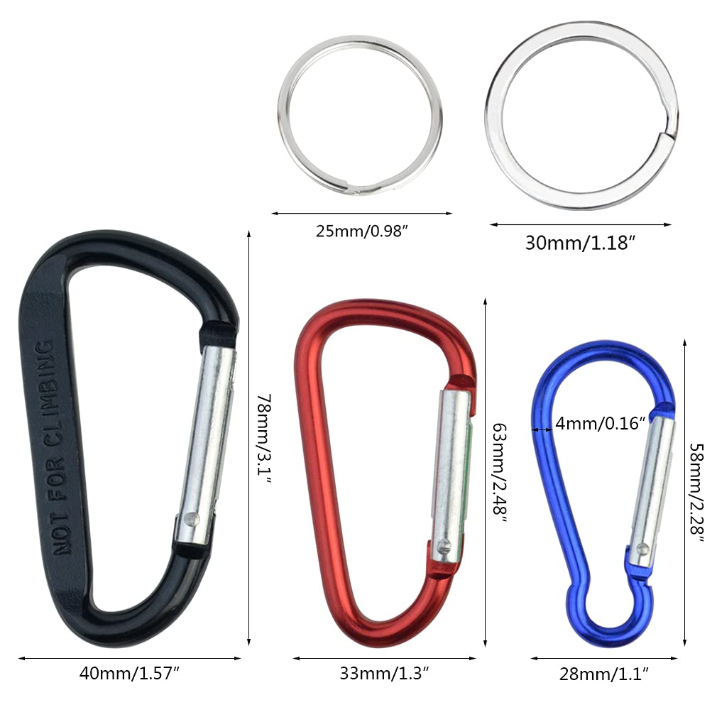 20 Pack Carabiners Clips With Keychain D Ring Caribeaner Clip Hook For Backpack Water Bottle Key Home Rv Outdoor Small Item (3 S