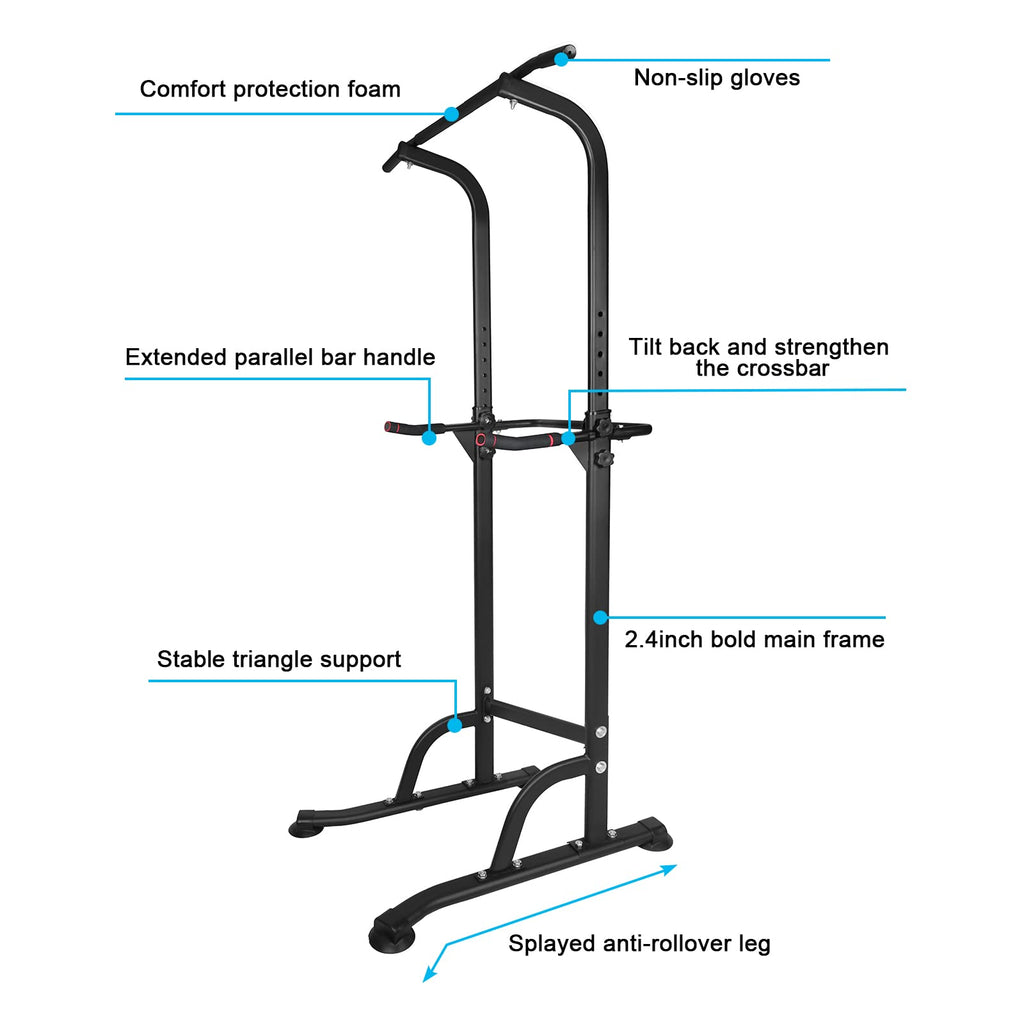Kl Klb Sport Power Tower Workout Dip Station Pull Up Bar Height Adjustable Multi-Function Dip Stand For Home Gym Strength Traini