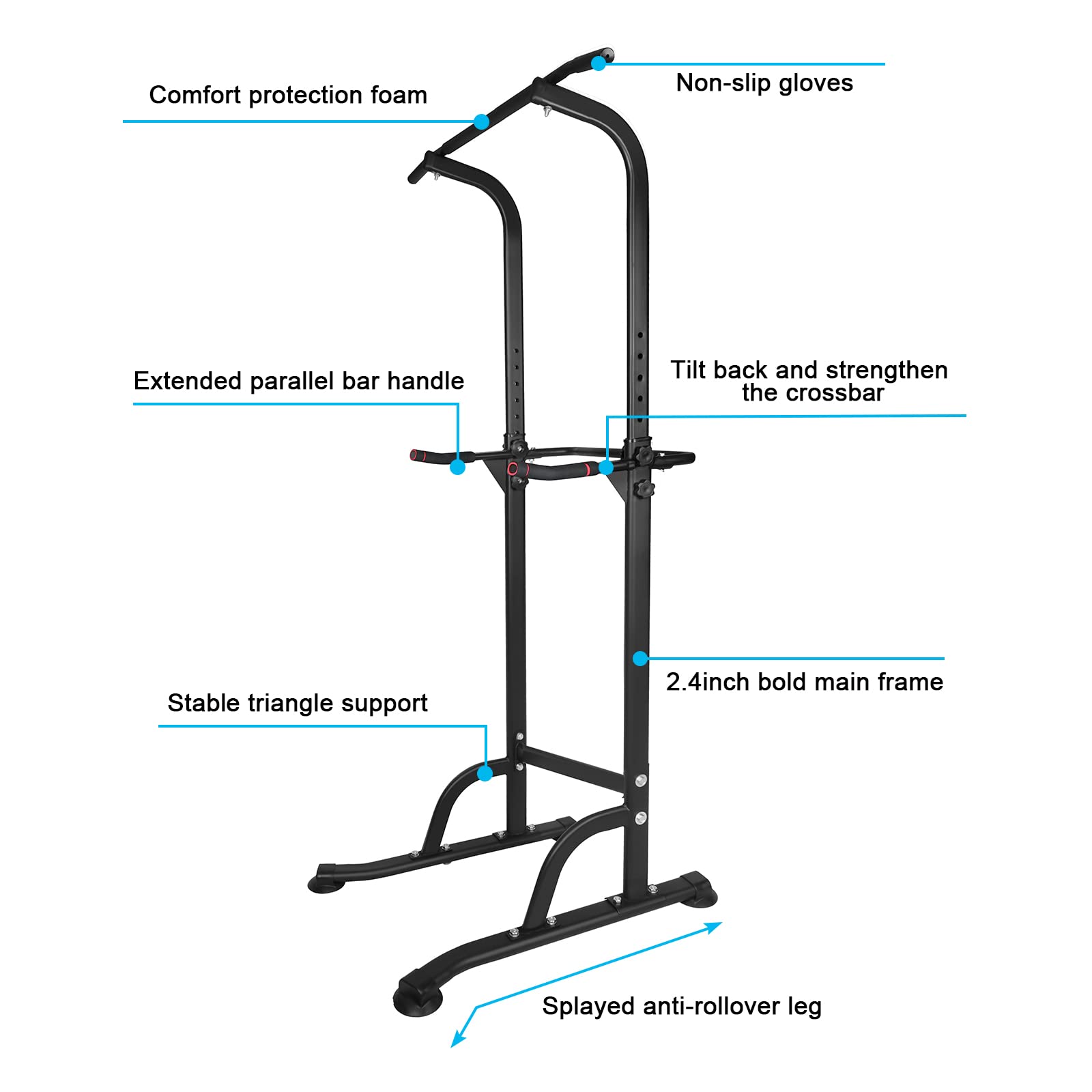 Kl Klb Sport Power Tower Workout Dip Station Pull Up Bar Height Adjustable Multi-Function Dip Stand For Home Gym Strength Traini