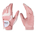 PGM Womens Golf Glove One Pair, Improved Grip System, Cool and Comfortable (Pink White, M)