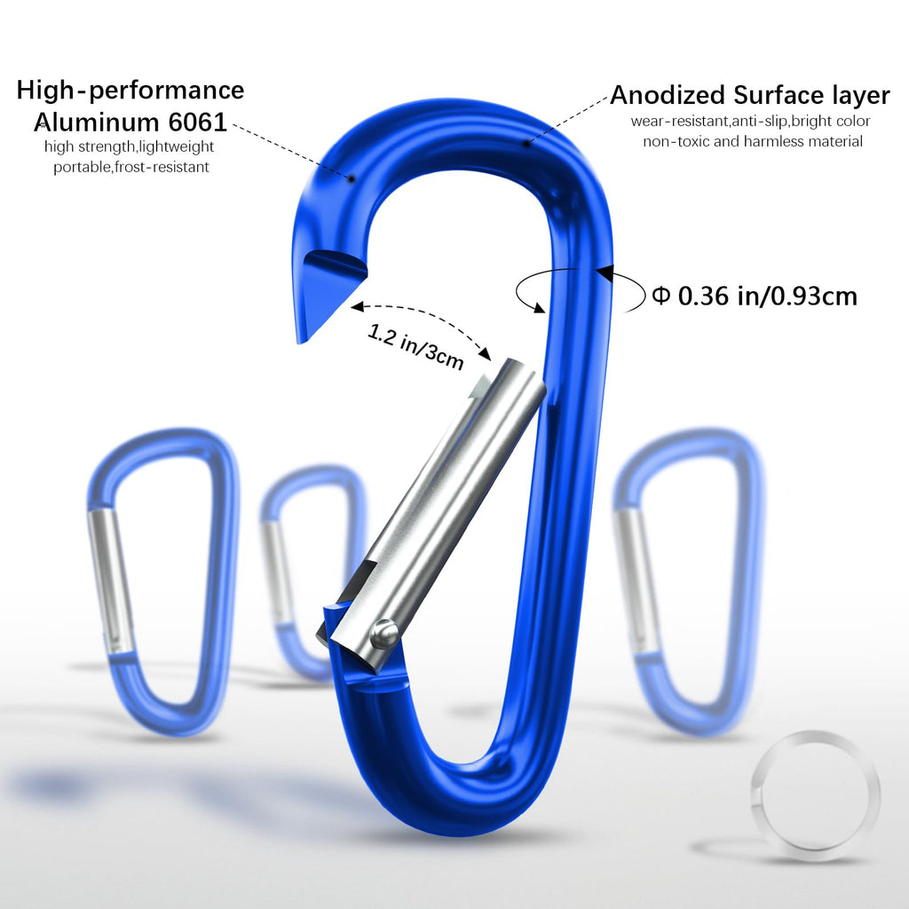 Sprookber 5 Heavy Duty Aluminum Carabiners, Large D-Ring Clips, Spring Snap Hooks For Camping, Hiking, Keychain, Dog Leash (Set