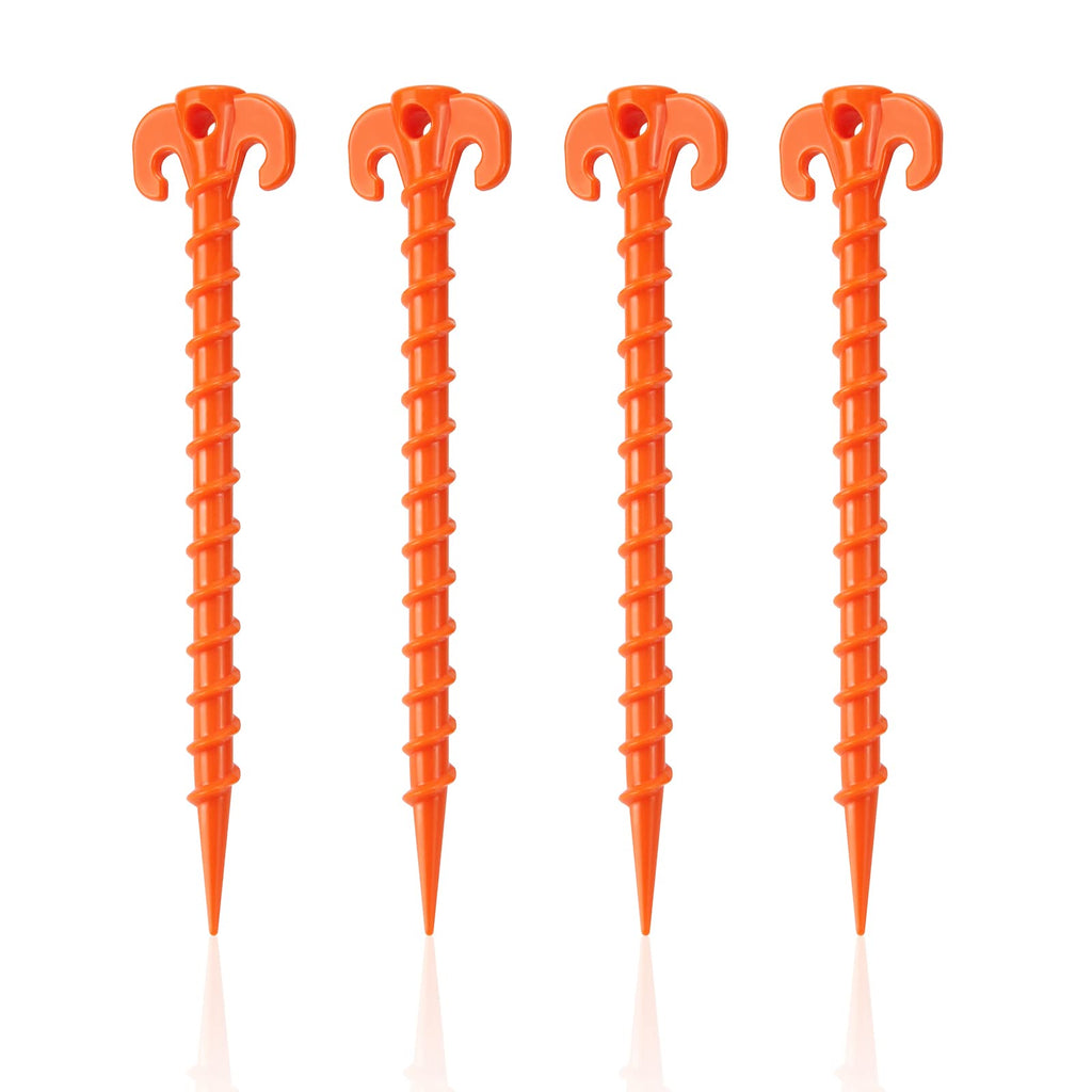 Canopy Stakes Canopy Anchor Beach Tent Stakes Heavy Duty Screw Shape 25 Cm 10 Inch - 4 Pack Orange