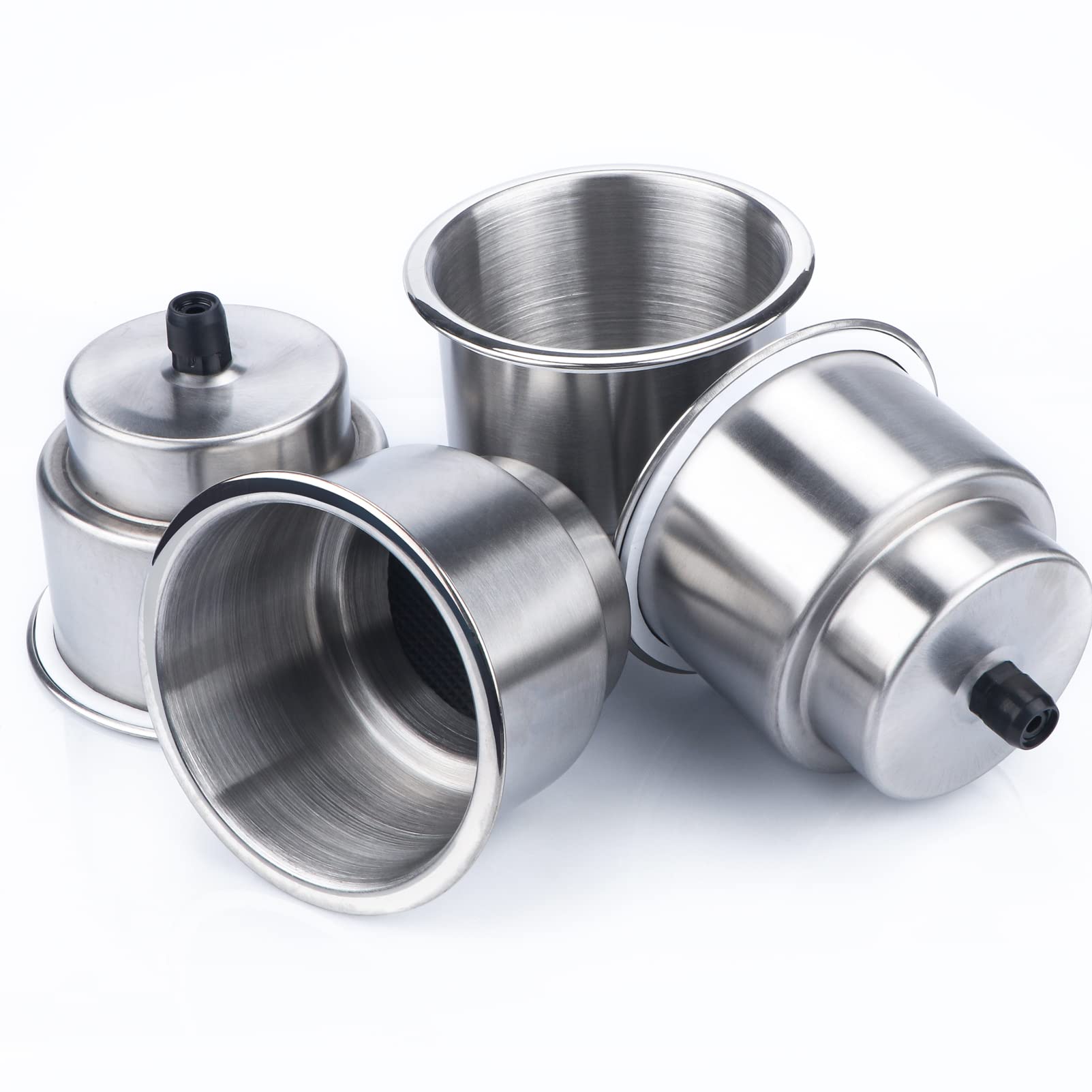 Marinebaby 4Pcs Stainless Steel Cup Drink Holder With Drain Marine Boat Cup Holder Insert Rv Camper